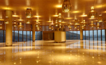 New terminal lobby lit with golden lights