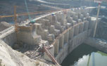 Downstream lateral view showing piers and top of dam 1